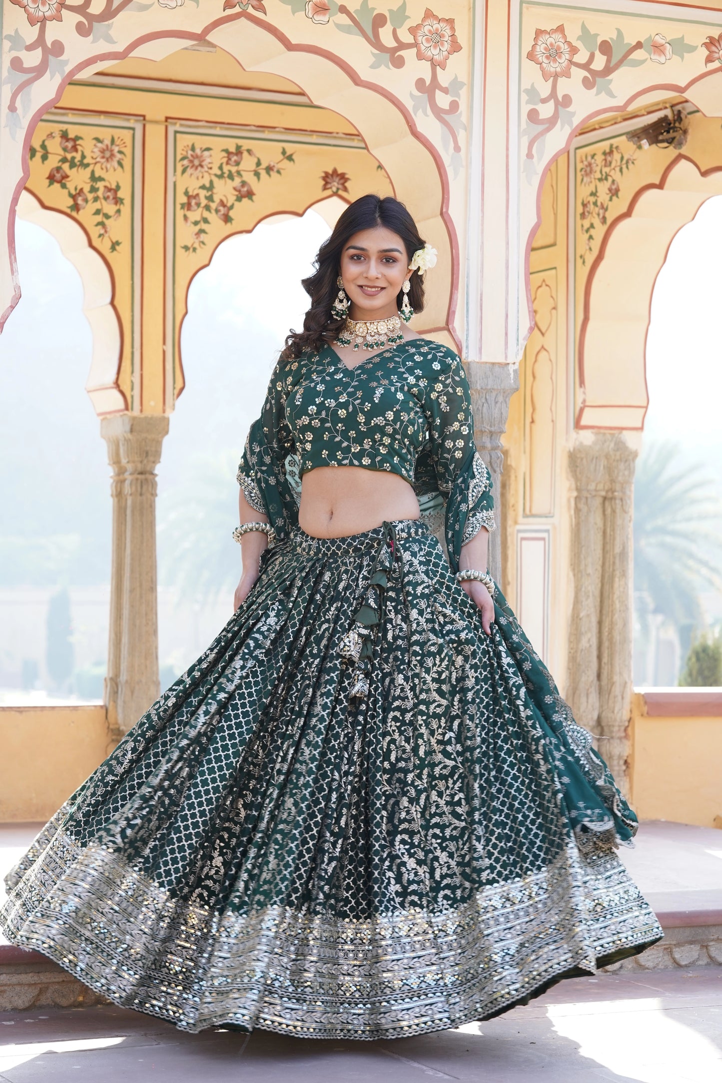 Pure Viscose Jacquard Lehenga Choli with Sequins Work