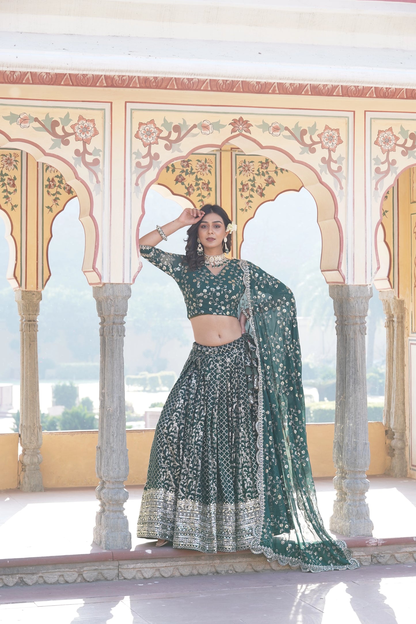 Pure Viscose Jacquard Lehenga Choli with Sequins Work