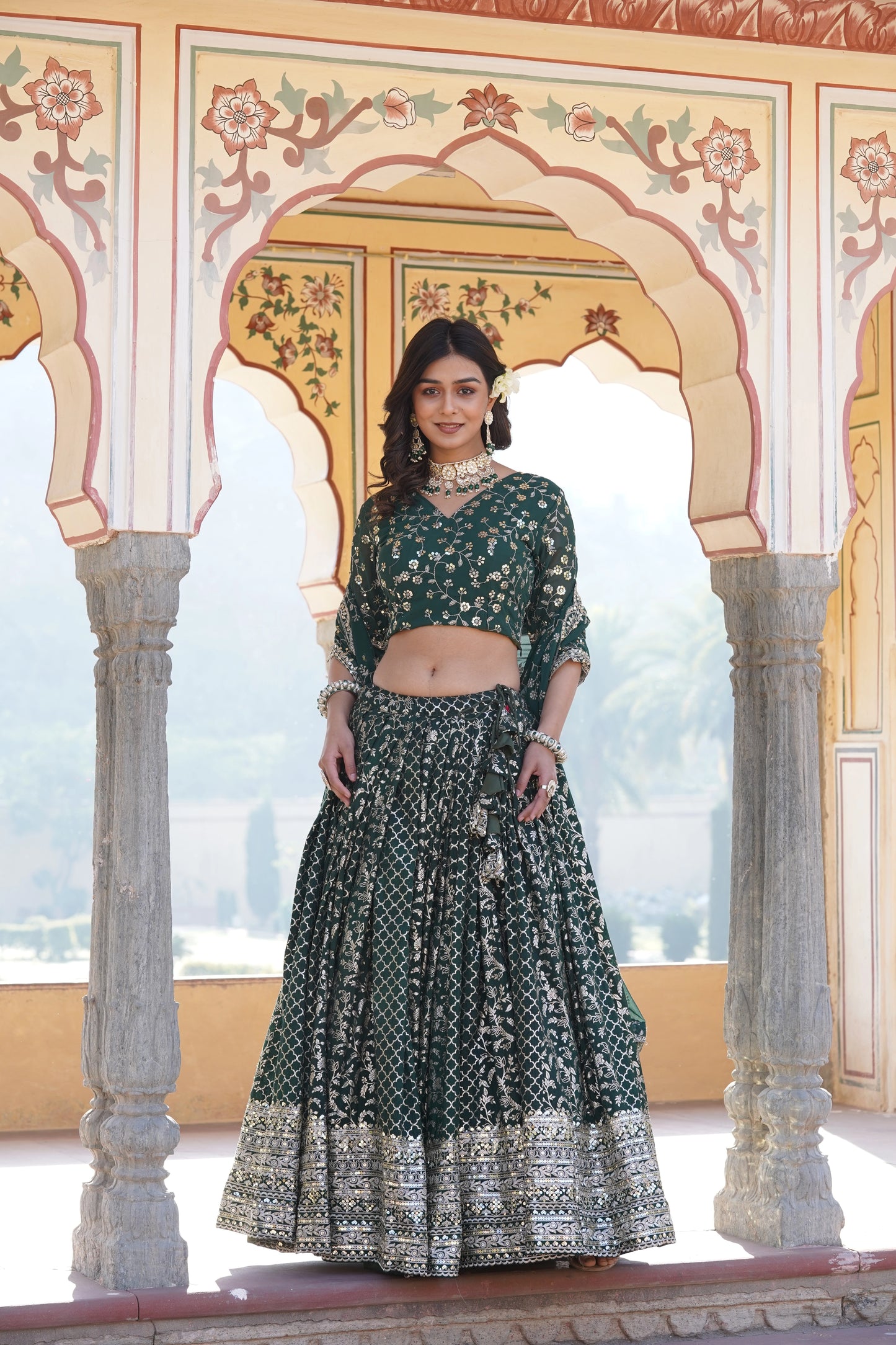 Pure Viscose Jacquard Lehenga Choli with Sequins Work