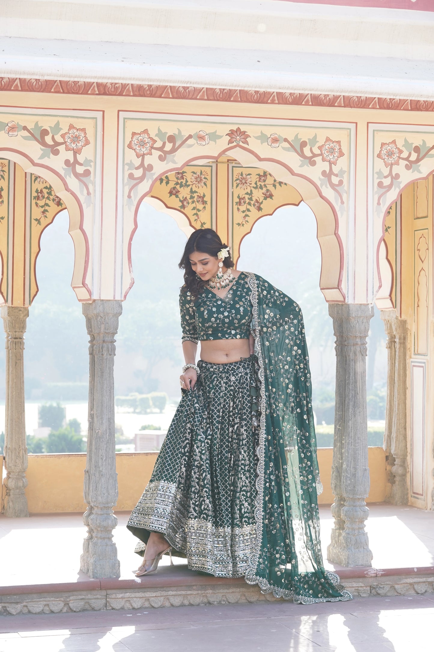 Pure Viscose Jacquard Lehenga Choli with Sequins Work