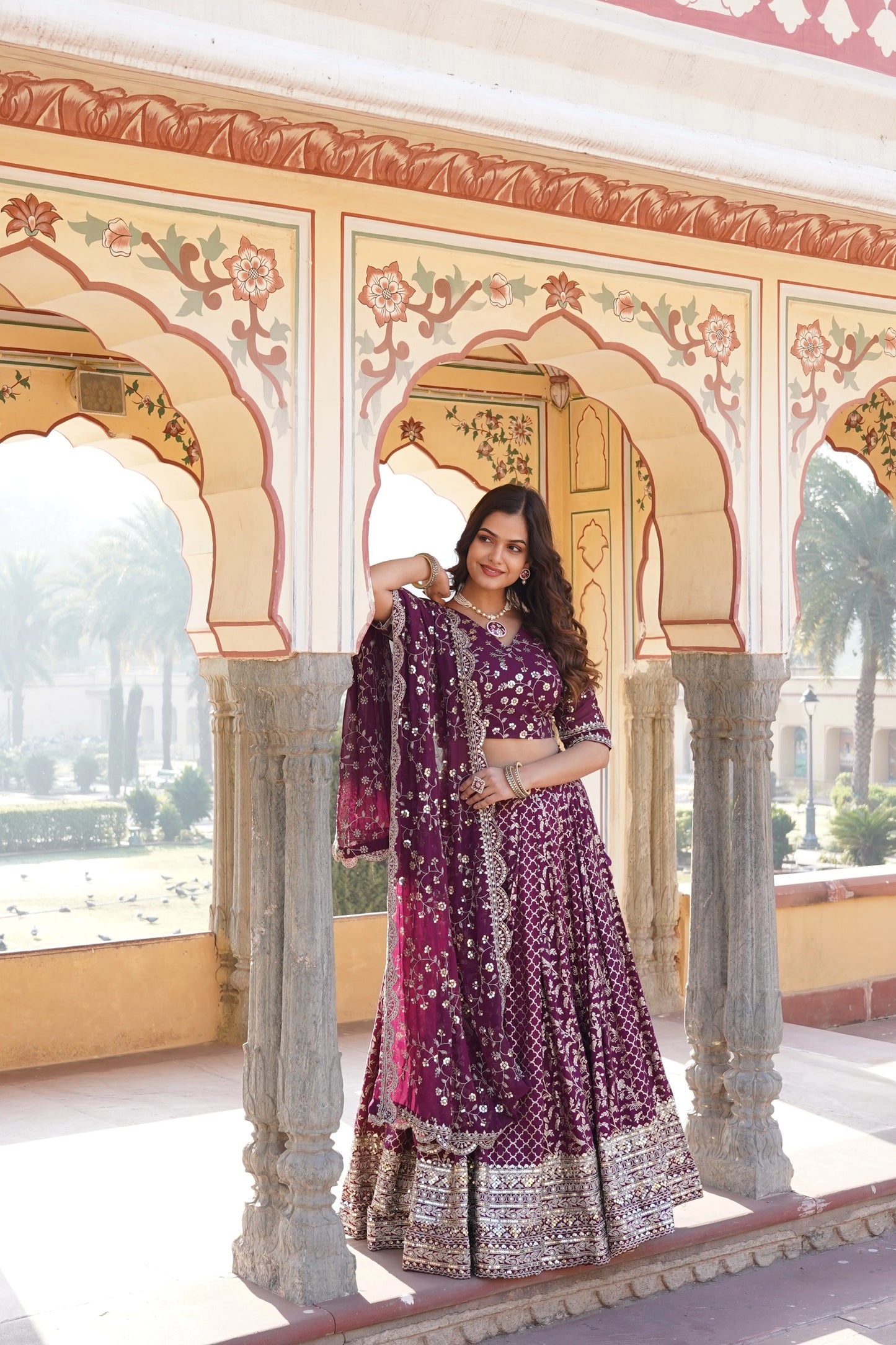 Pure Viscose Jacquard Lehenga Choli with Sequins Work