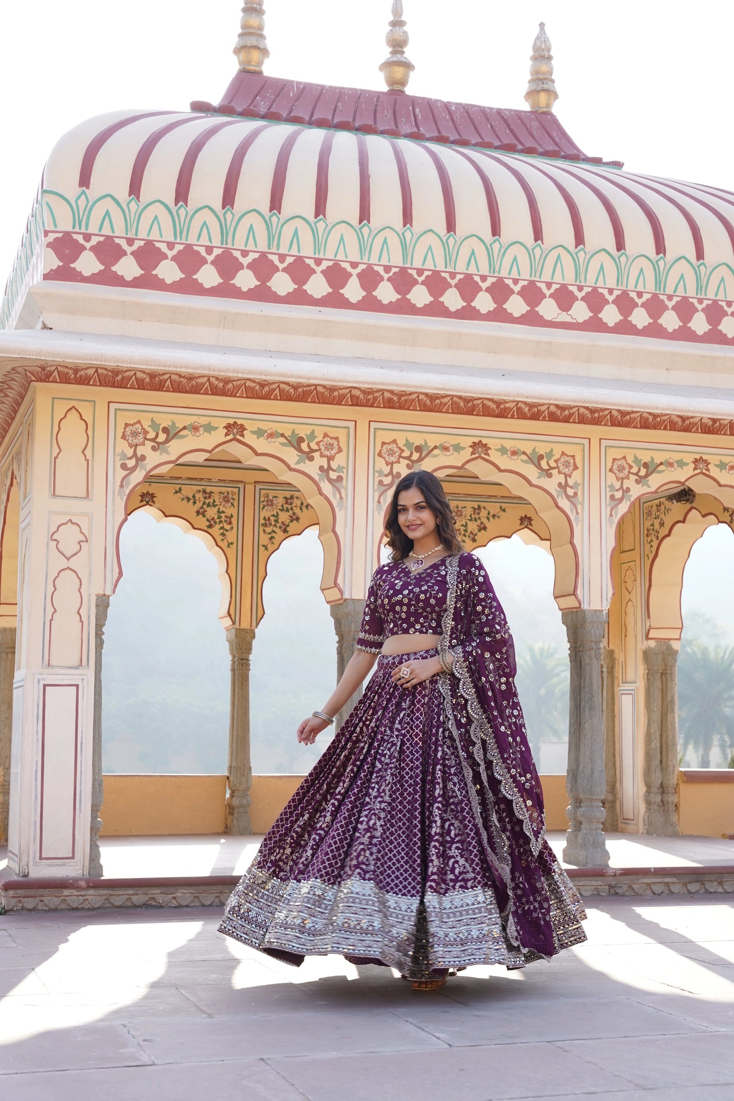 Pure Viscose Jacquard Lehenga Choli with Sequins Work