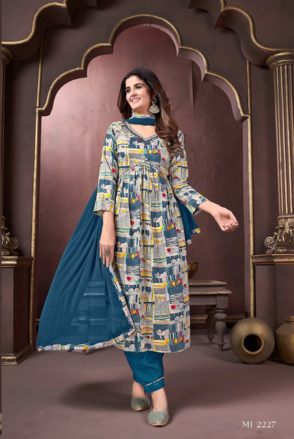 Printed Alia Cut Kurti Pant with Dupatta