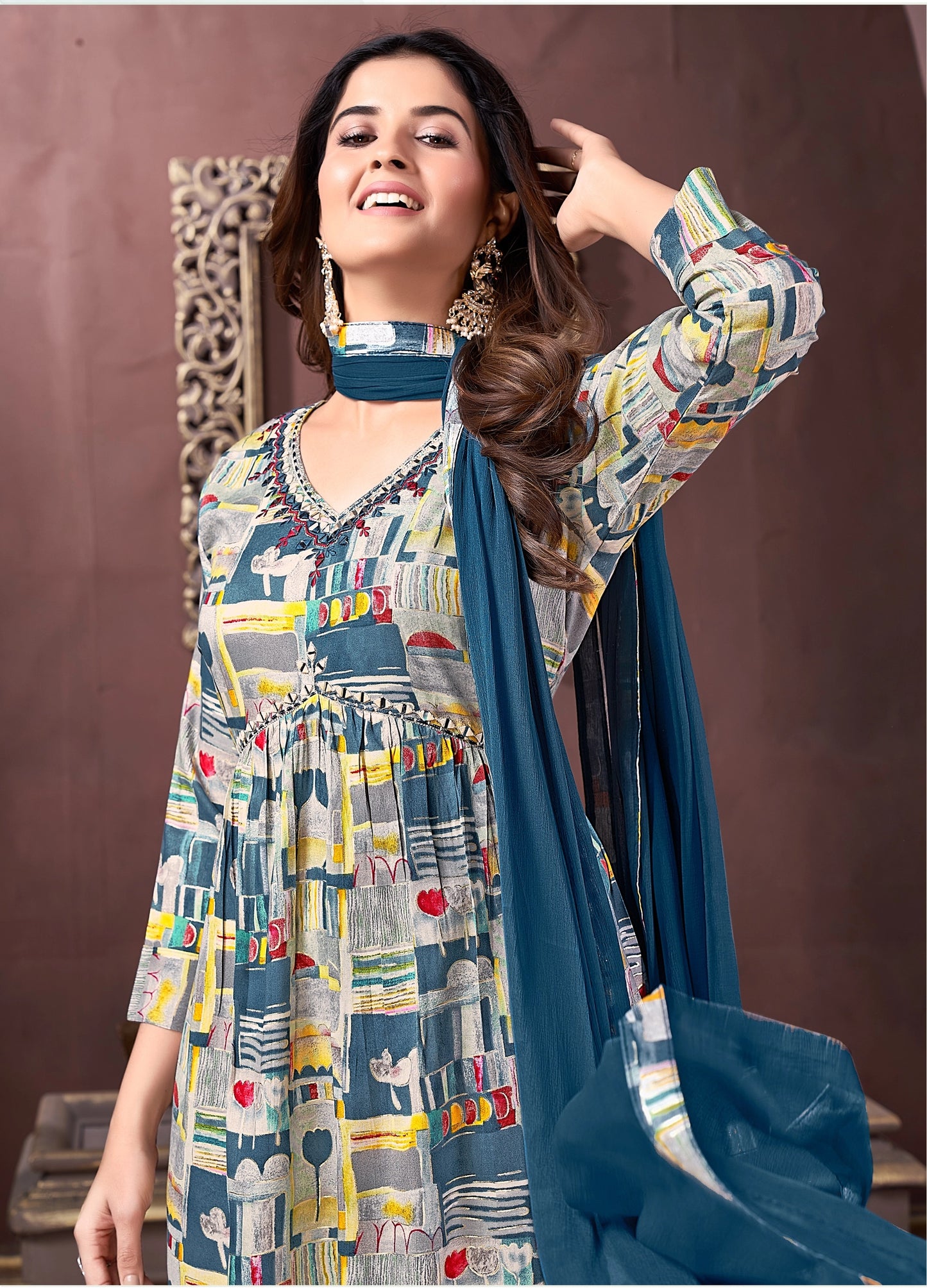 Printed Alia Cut Kurti Pant with Dupatta