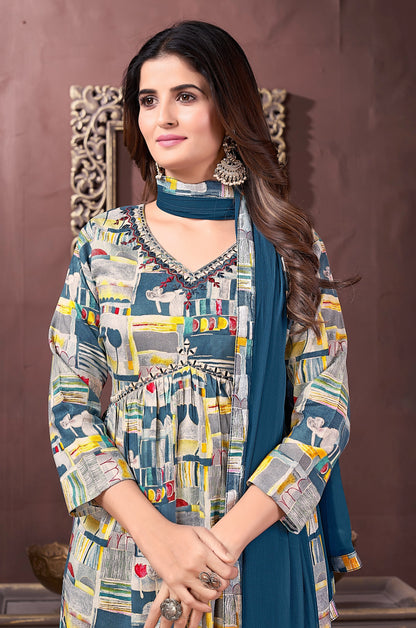 Printed Alia Cut Kurti Pant with Dupatta