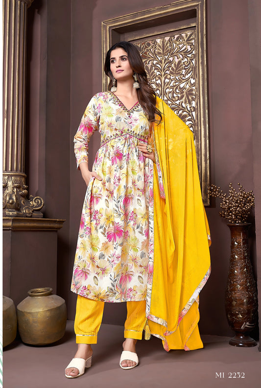 Printed Alia Cut Kurti Pant and Dupatta