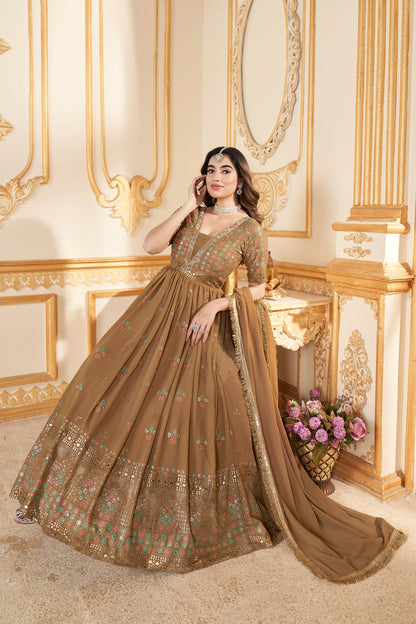 Georgette Foil Work Party Wear Gown