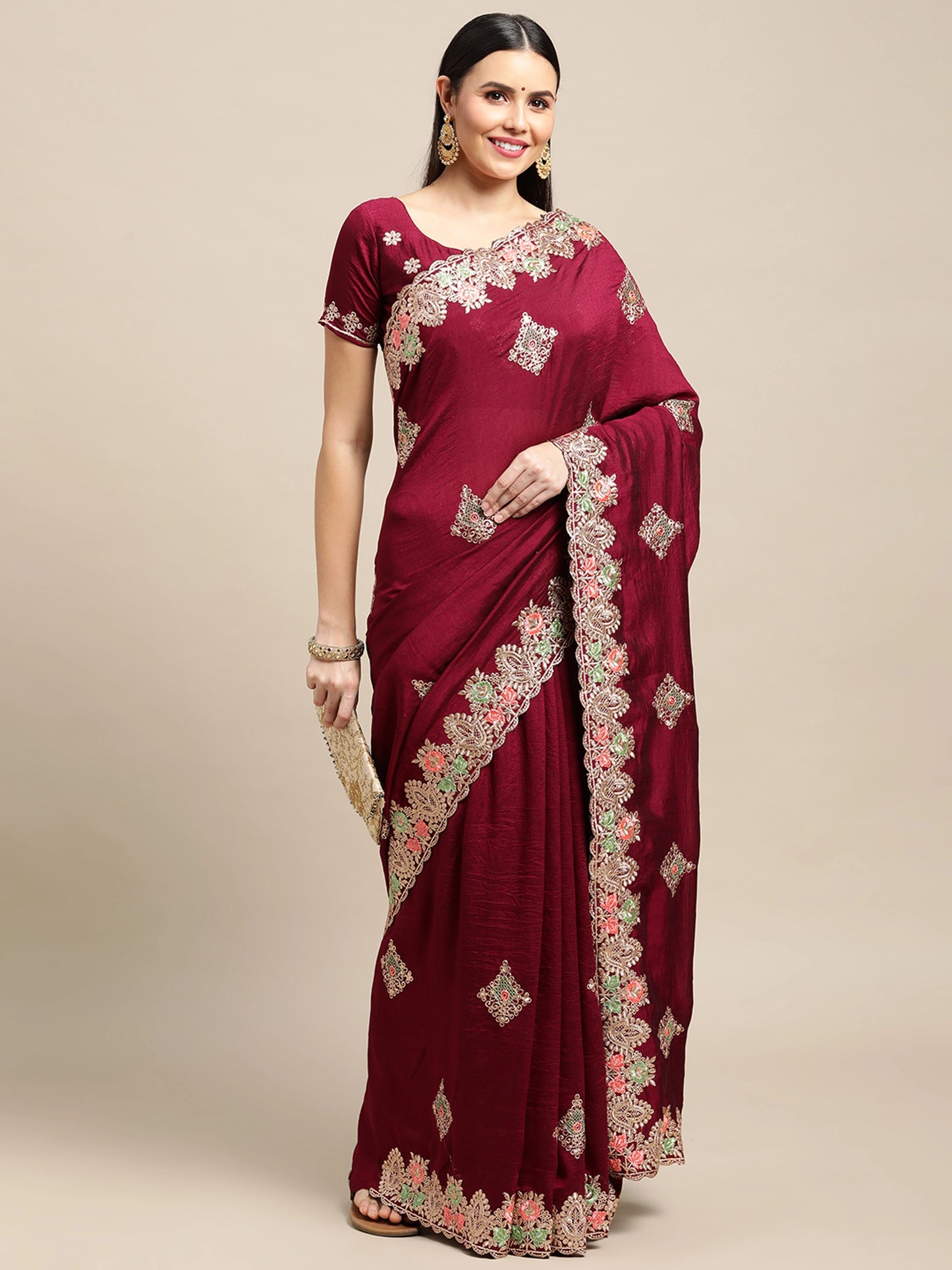 Rangoli Silk Embroidery Work Designer Saree