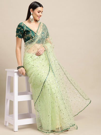 Net Sequins Work Designer Saree