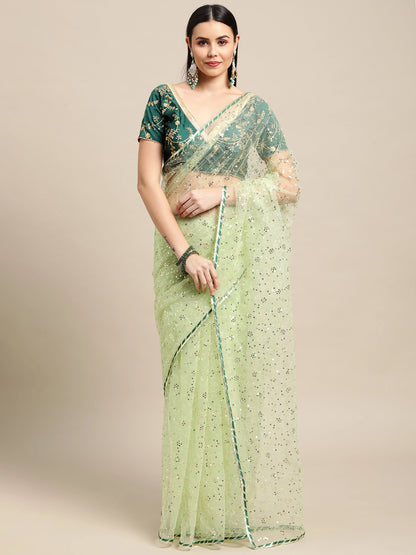 Net Sequins Work Designer Saree