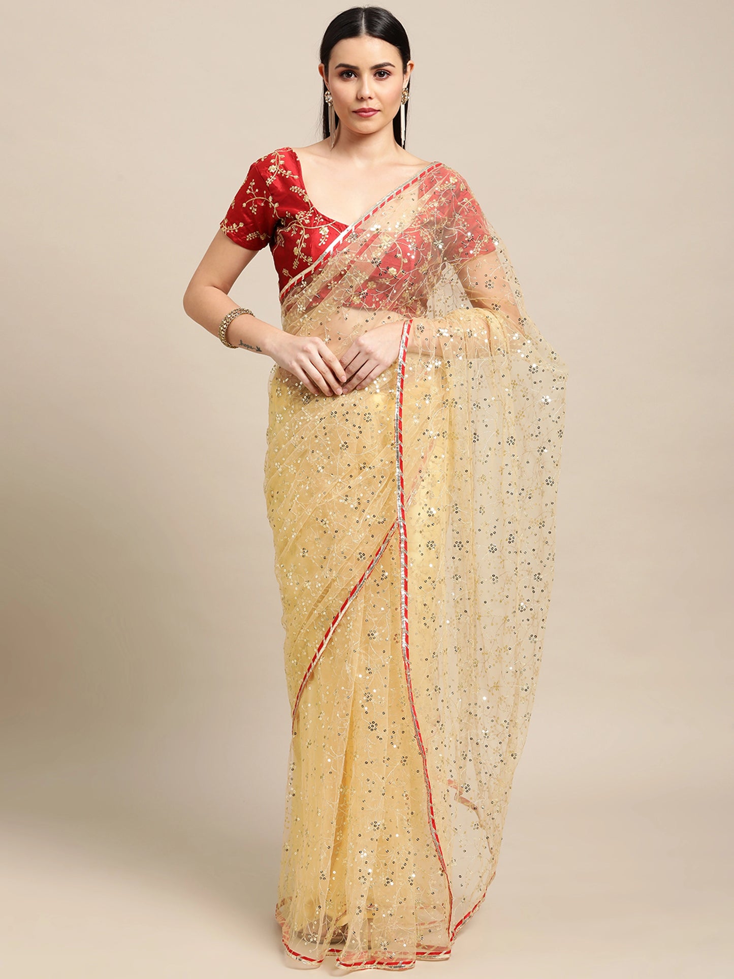 Net Sequins Work Designer Saree