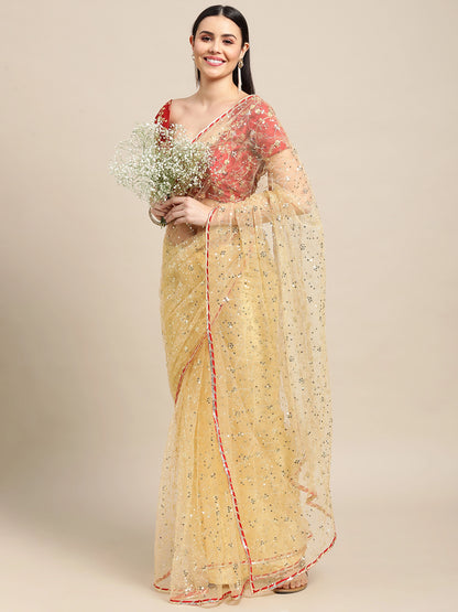 Net Sequins Work Designer Saree