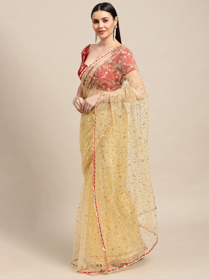 Net Sequins Work Designer Saree