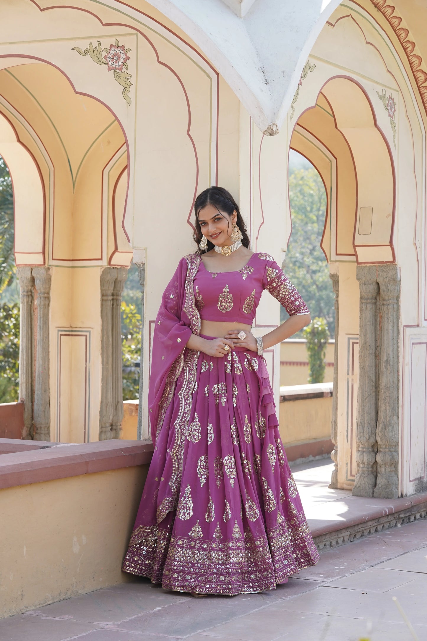 Sequins Embroidered Faux Georgette Lehenga Choli