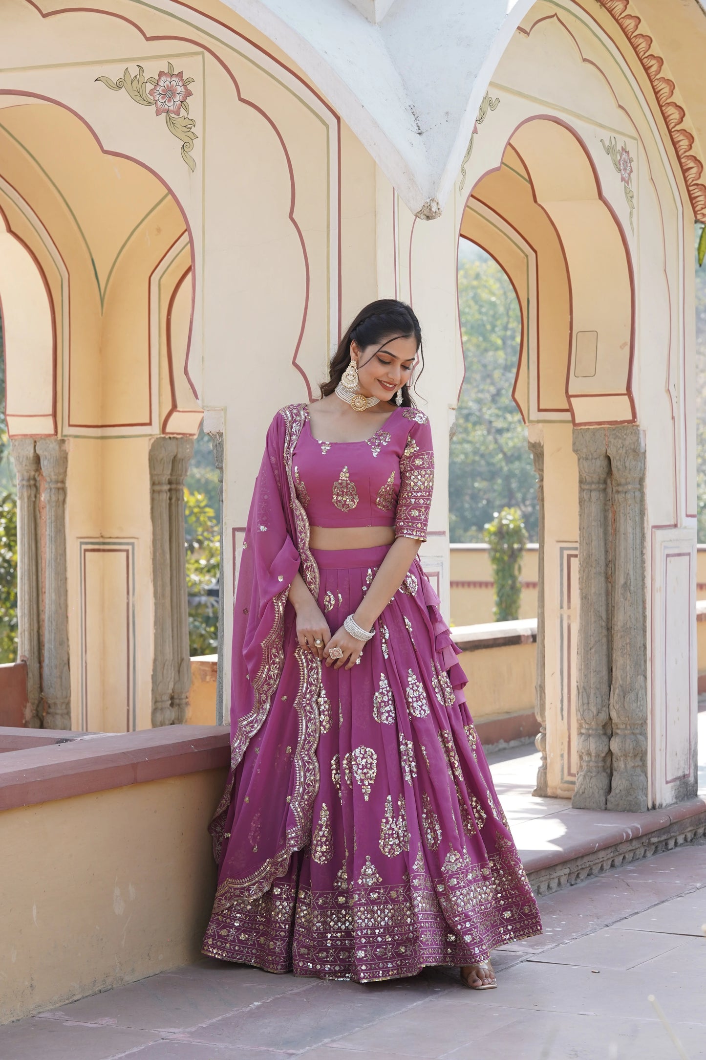 Sequins Embroidered Faux Georgette Lehenga Choli