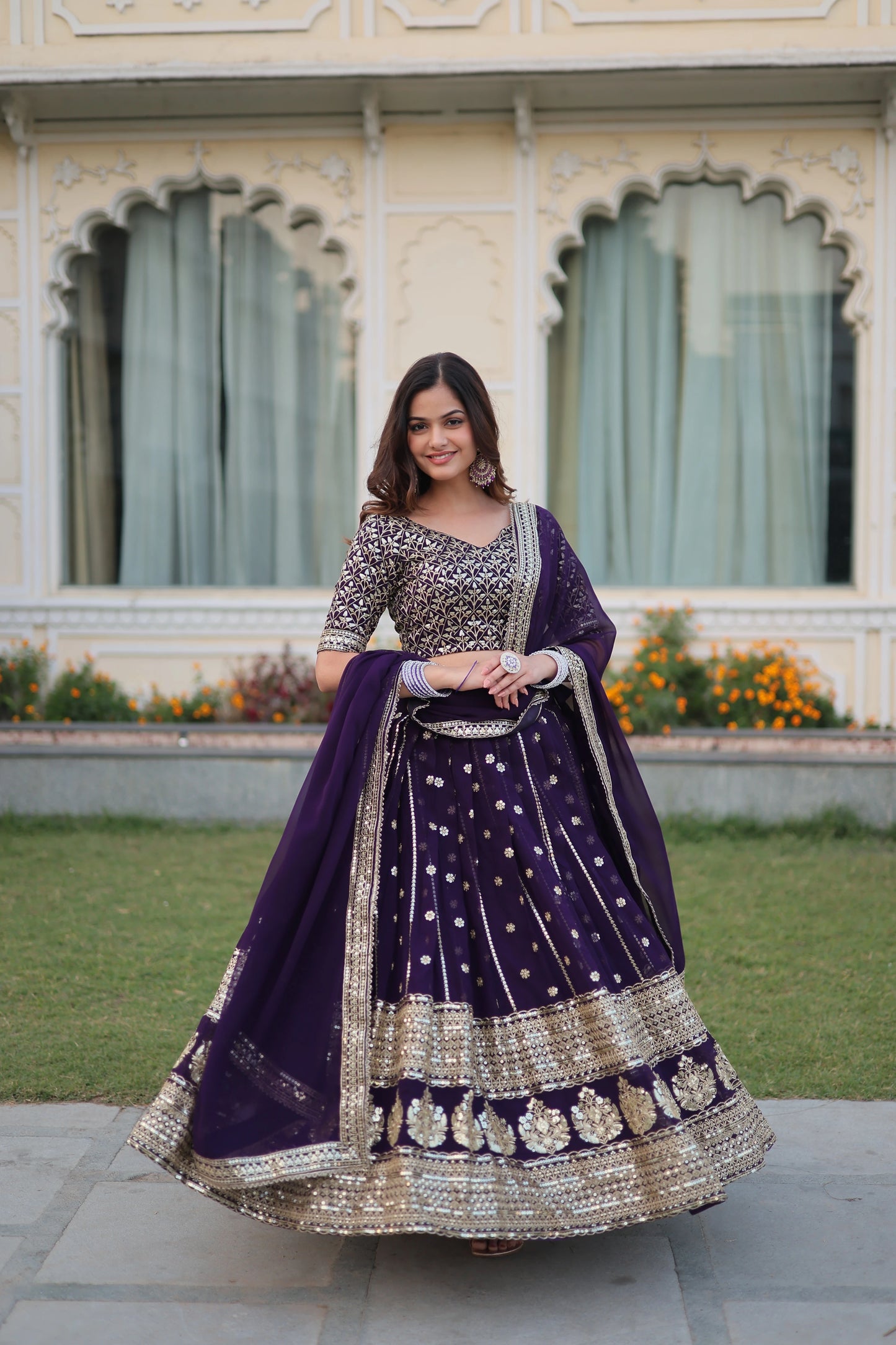 Sequins Embroidered Faux Georgette Lehenga Choli