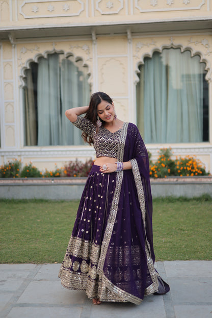 Sequins Embroidered Faux Georgette Lehenga Choli