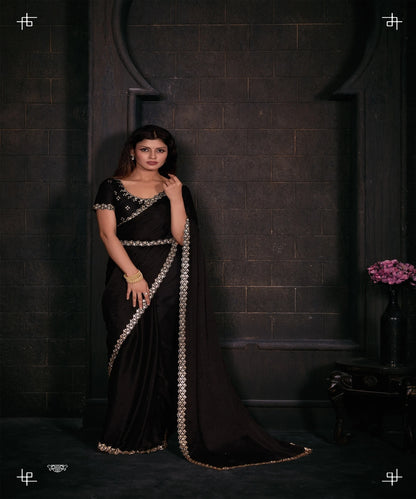 Designer Party Wear Satin Handwork Saree