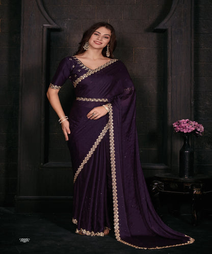 Designer Party Wear Satin Handwork Saree