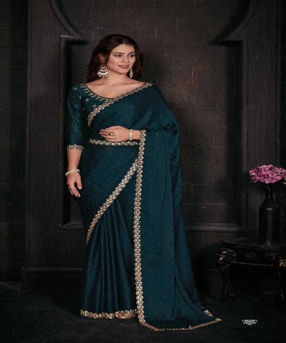 Designer Party Wear Satin Handwork Saree