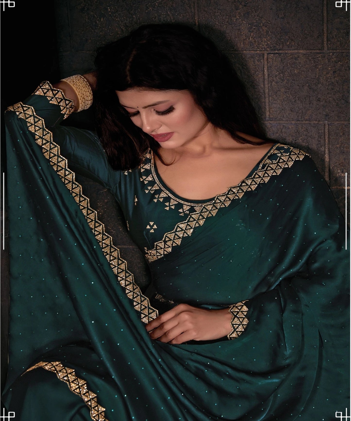 Designer Party Wear Satin Handwork Saree