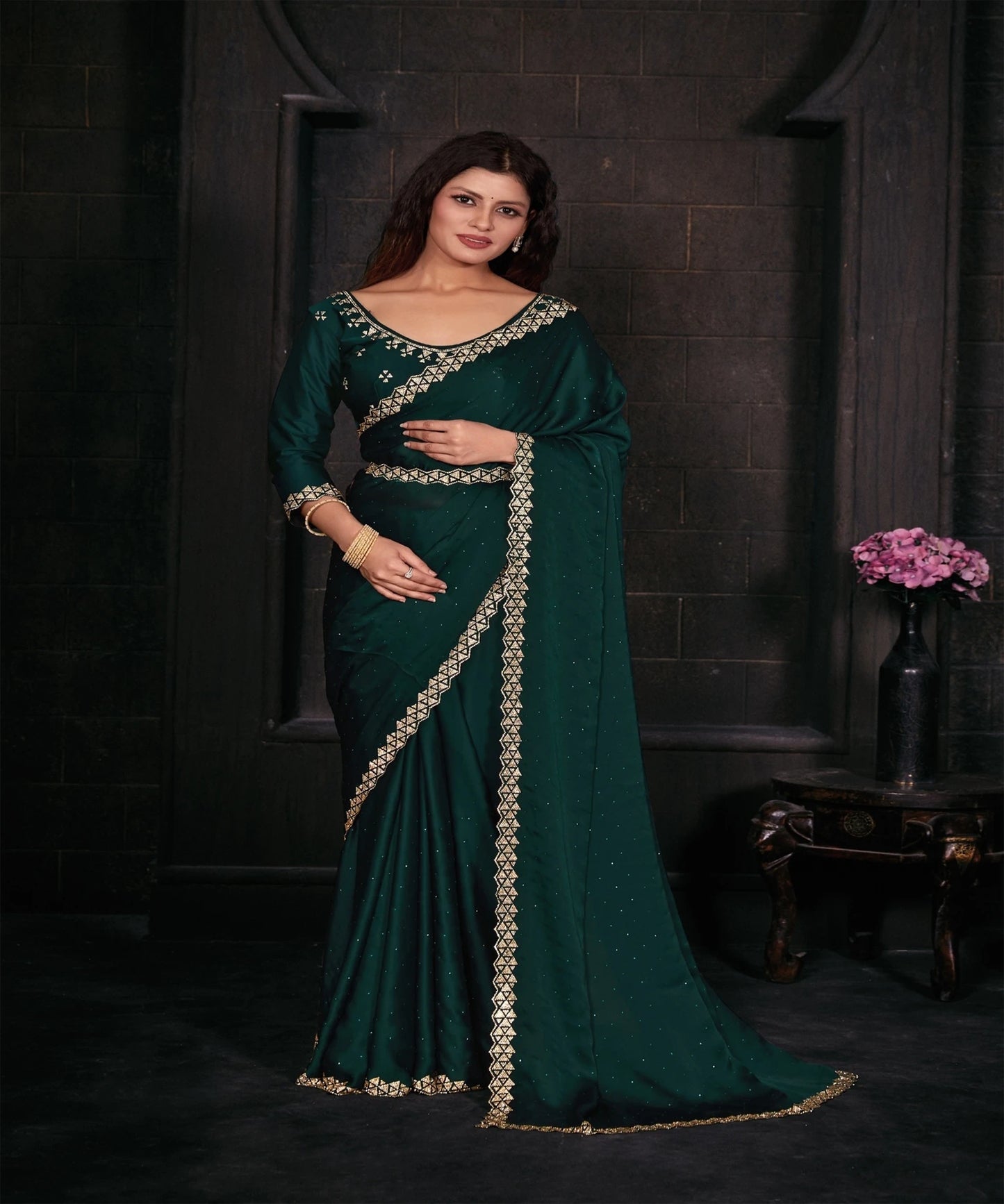 Designer Party Wear Satin Handwork Saree