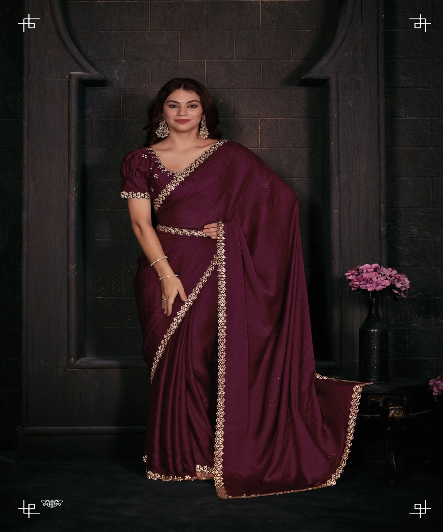 Designer Party Wear Satin Handwork Saree