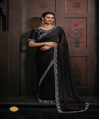 Designer Party Wear Chiffon Handwork Saree