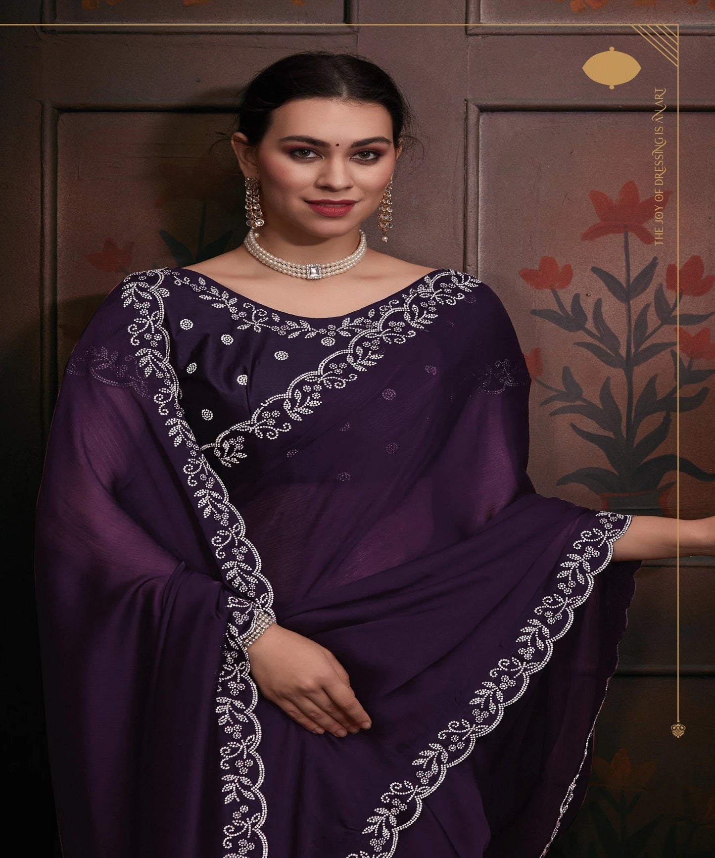 Designer Party Wear Chiffon Handwork Saree