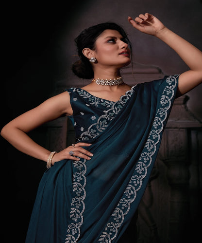 Designer Party Wear Chiffon Handwork Saree