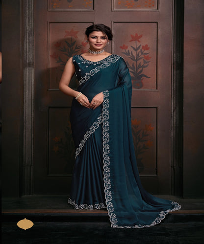 Designer Party Wear Chiffon Handwork Saree