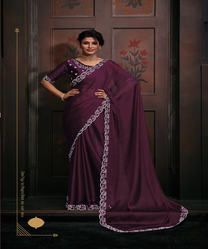 Designer Party Wear Chiffon Handwork Saree