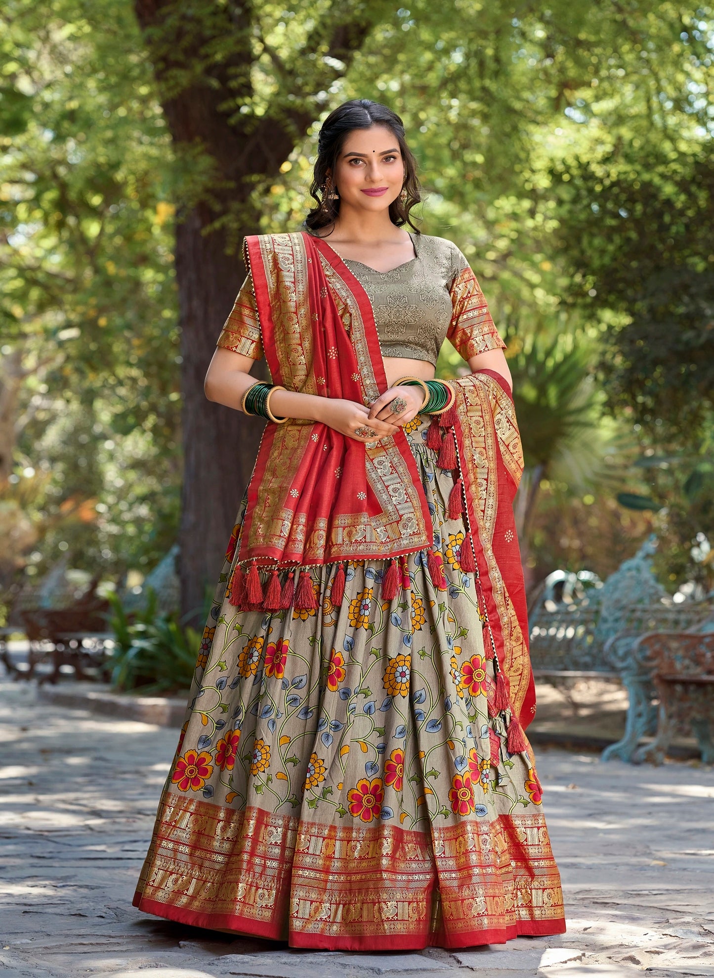 Kalamkari Printed Tussar Silk Traditional Lehenga Choli