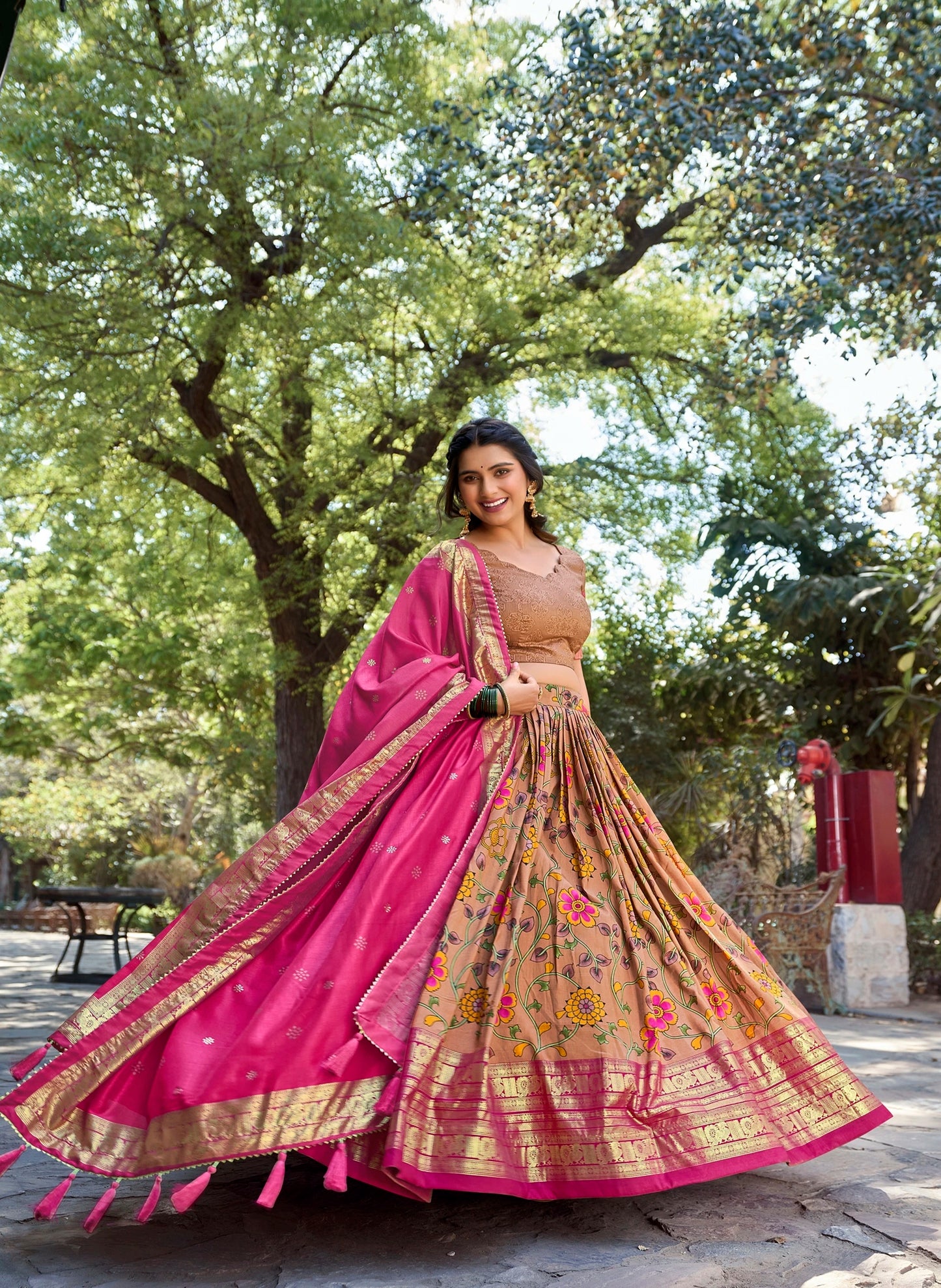 Kalamkari Printed Tussar Silk Traditional Lehenga Choli