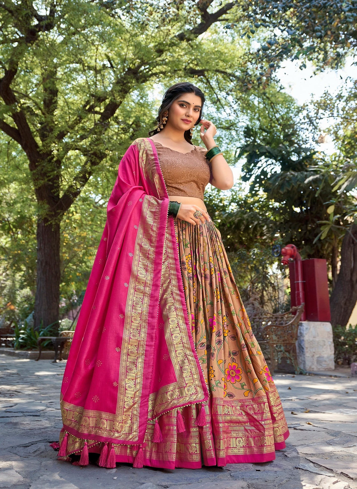 Kalamkari Printed Tussar Silk Traditional Lehenga Choli