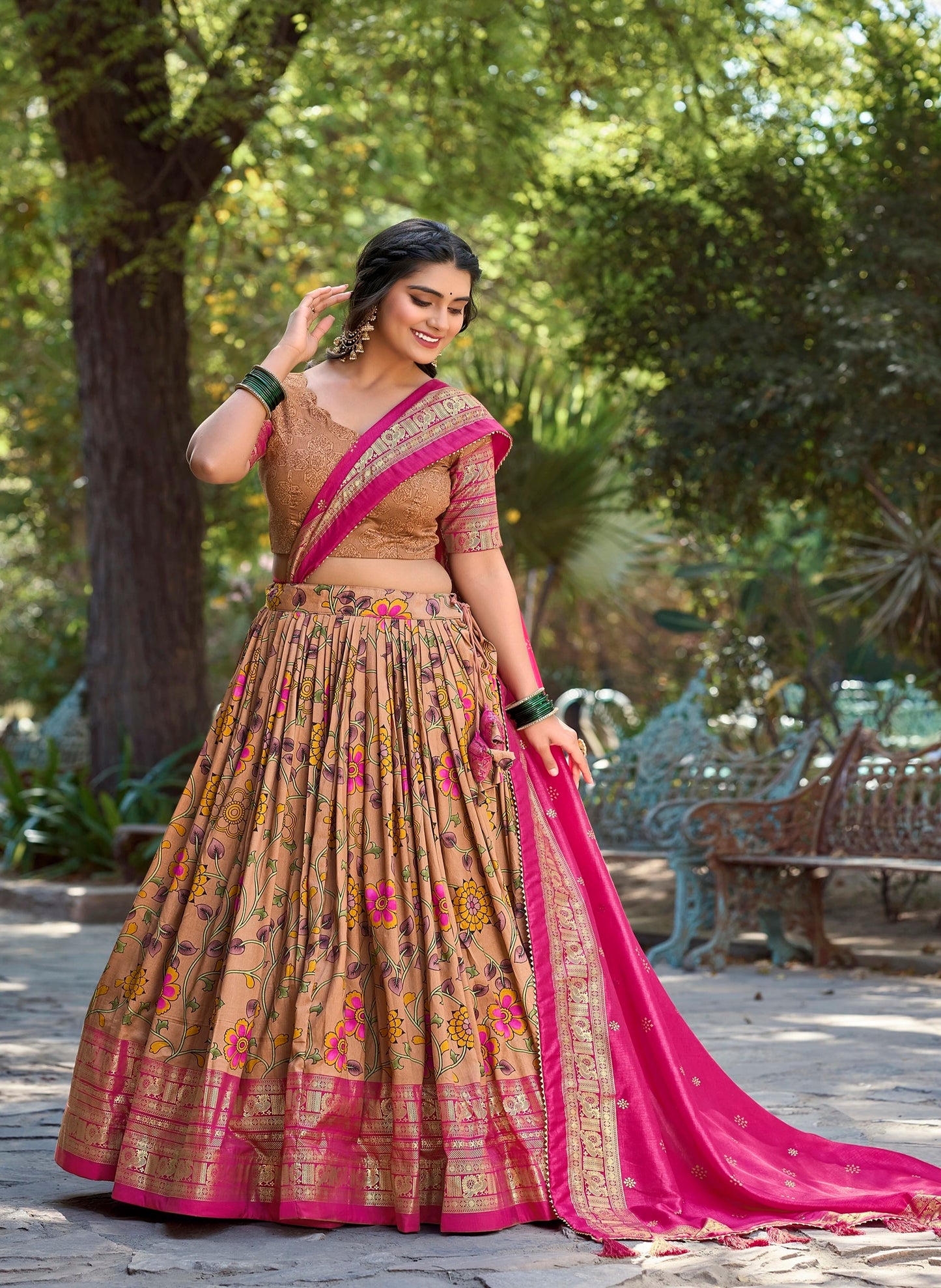 Kalamkari Printed Tussar Silk Traditional Lehenga Choli