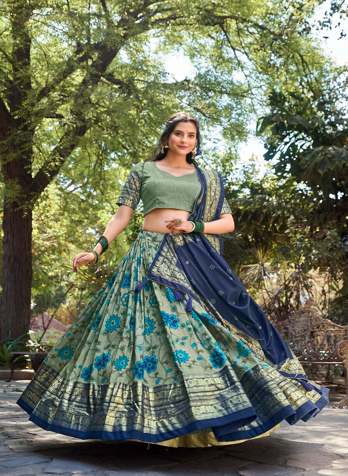 Kalamkari Printed Tussar Silk Traditional Lehenga Choli