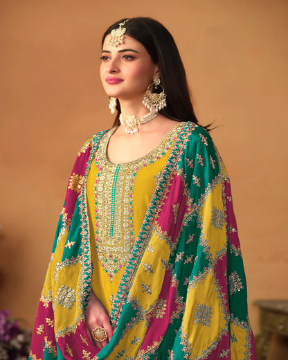 Designer Embroidered Chinon Silk Suit