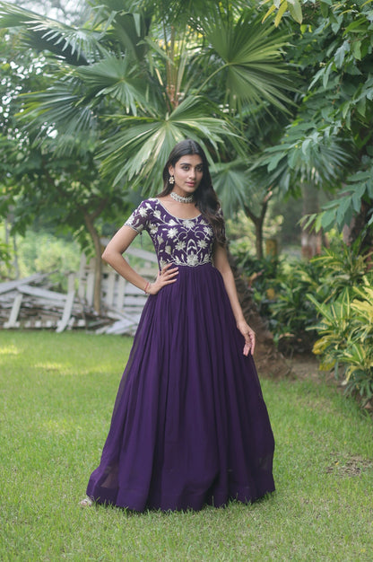 Faux Blooming Party Wear Gown with Sequence work