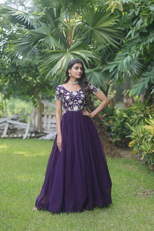 Faux Blooming Party Wear Gown with Sequence work