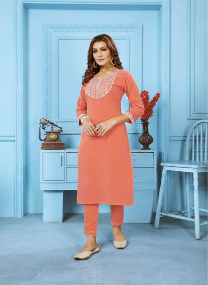 Embroidered Straight Women Kurta Pant Set