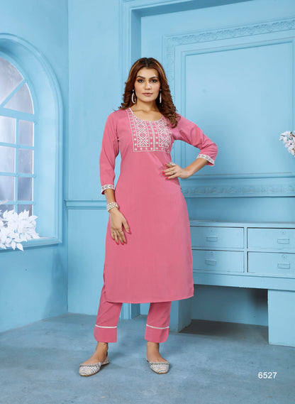 Embroidered Straight Women Kurta Pant Set