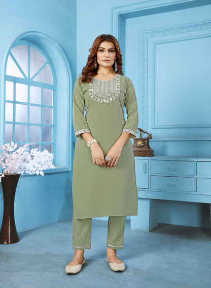 Embroidered Straight Women Kurta Pant Set