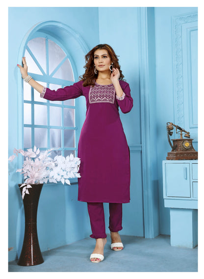 Embroidered Straight Kurta Pant Set For Women