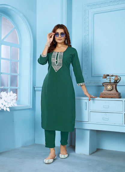 Embroidered Straight Kurta Pant Set For Women