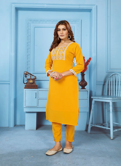 Embroidered Straight Kurta Pant Set For Women