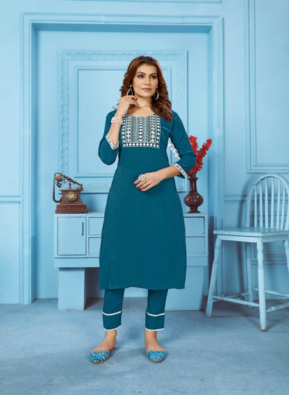 Embroidered Straight Kurta Pant Set For Women