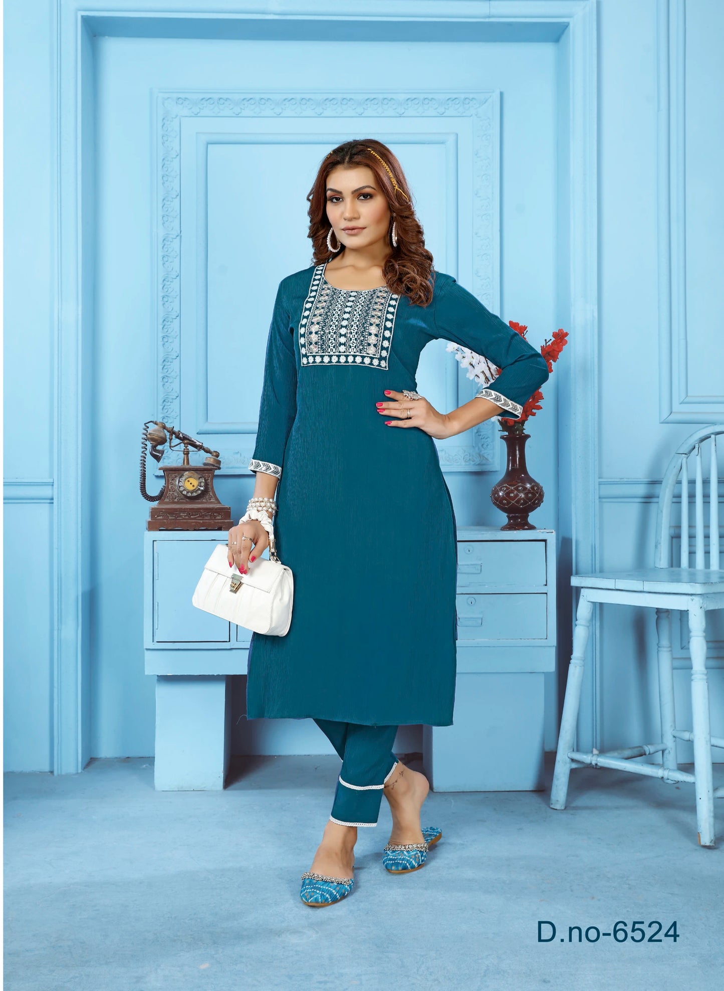 Embroidered Straight Kurta Pant Set For Women