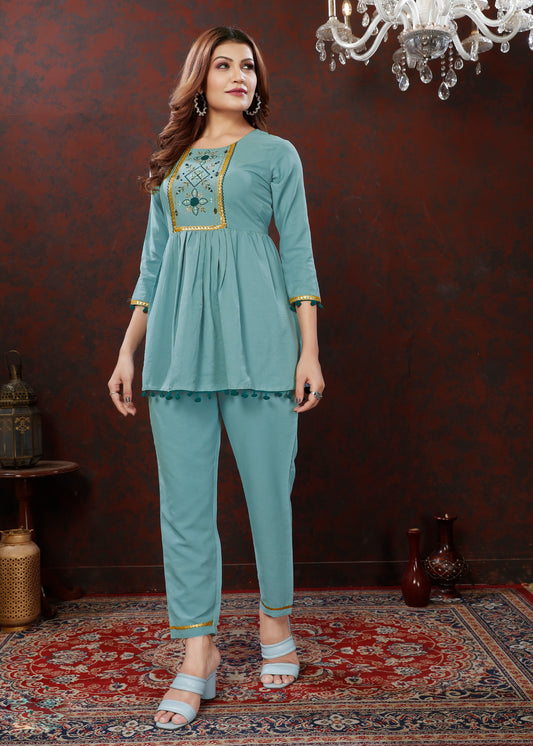 Maaza Cotton Casual Wear Embroidery Work Coord Set