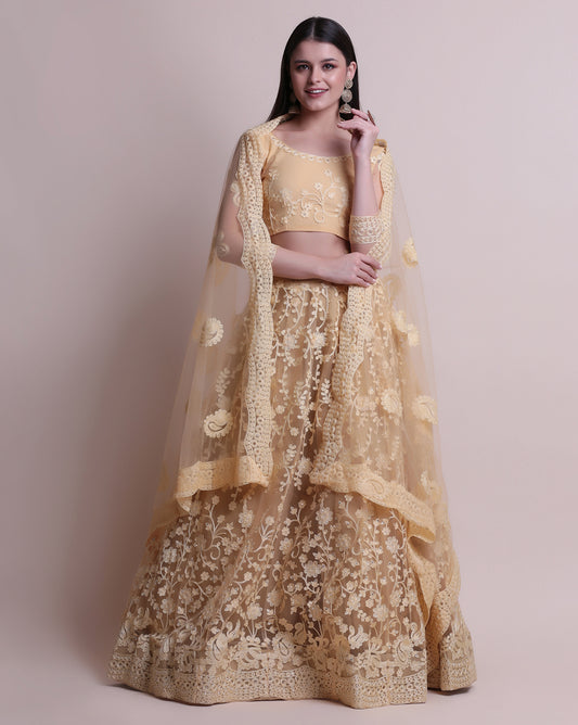 Tan Party Wear Foil Print Lehenga Choli